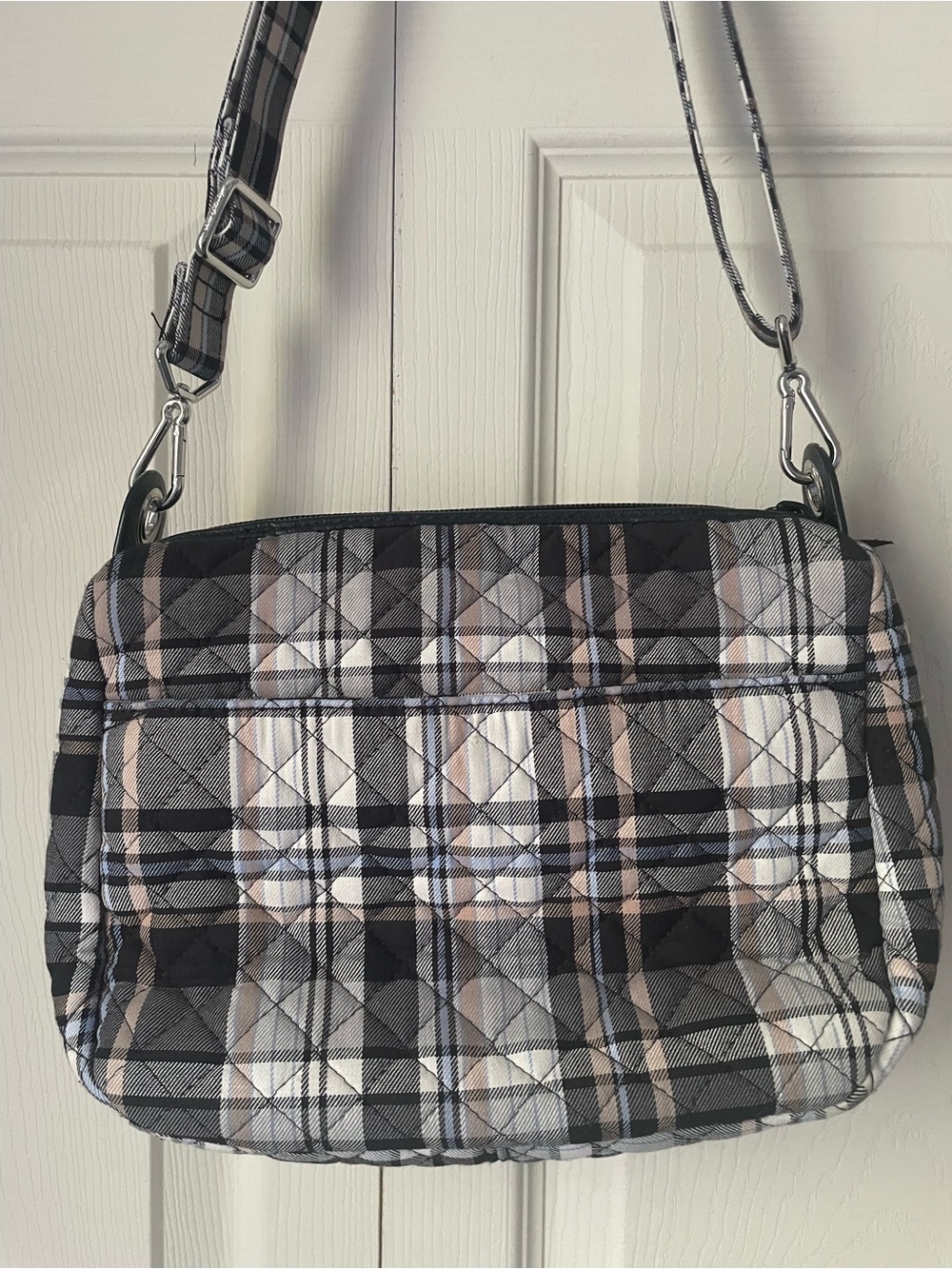 Vera Bradley Mini Carson shoulder bag in Cozy Plaid Neutral pattern